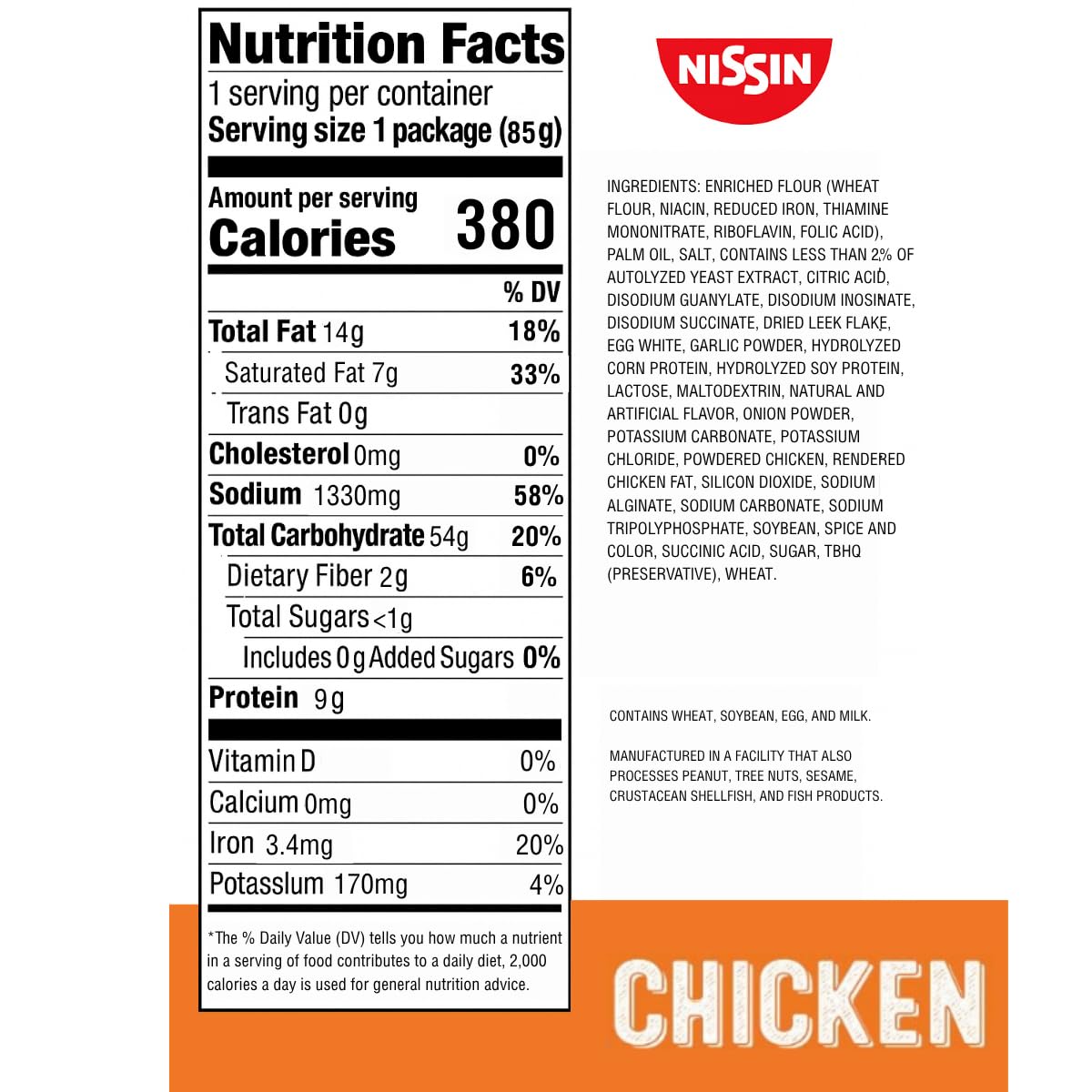 NISSIN Top Ramen Chicken Pack with flavor sachet for easy prep