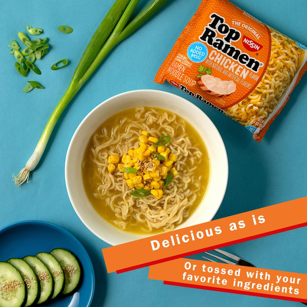 NISSIN Top Ramen Chicken noodles simmering on the stove in minutes