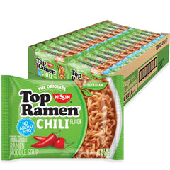 Nissin Top Ramen Chili packaging ready for quick meals.