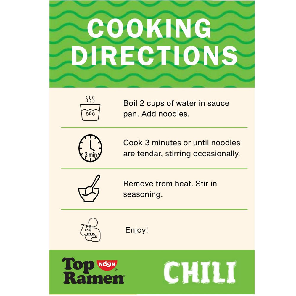 Nissin Top Ramen Chili seasoning packets for flavor.