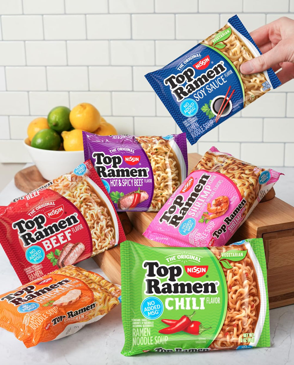 Nissin Top Ramen Chili vegetarian option bowl.