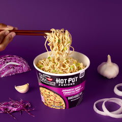 NISSIN Top Ramen HotPot Fusions cabbage and spring onions add color and fresh crunch.
