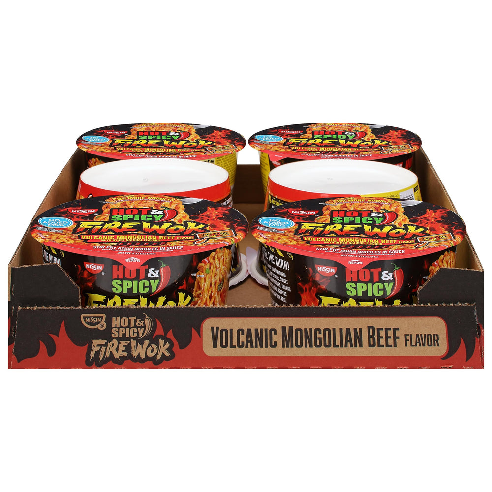 NISSIN Volcanic Mongolian Beef broth bowl with bold chili aroma