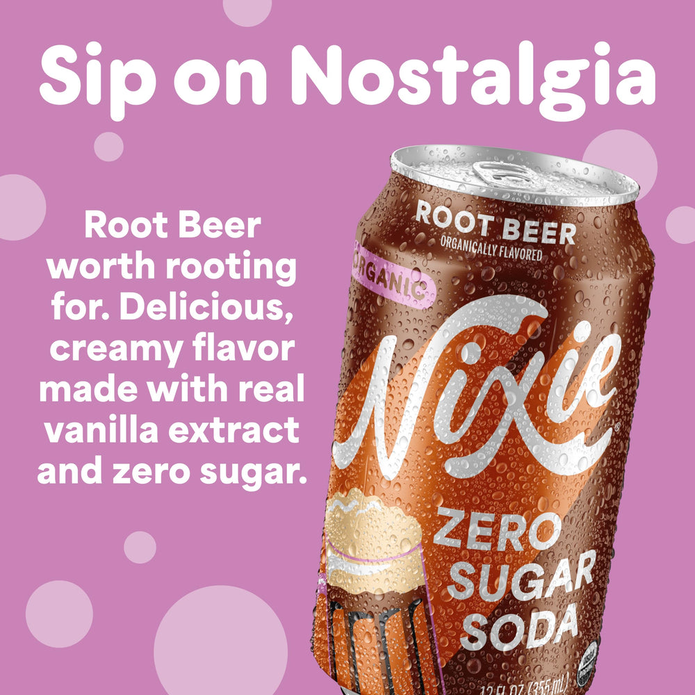 Close-up of Nixie Organic Zero Sugar Soda can with vanilla aroma.
