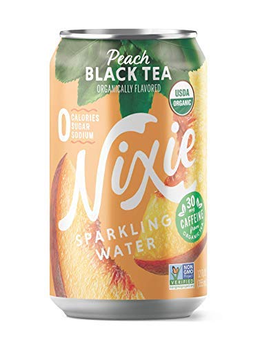 Nixie Organic Peach Black Tea pour showing peach and tea notes in a sparkling beverage