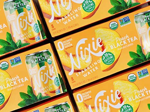 Nixie ingredients image featuring peaches and tea leaves for natural flavor