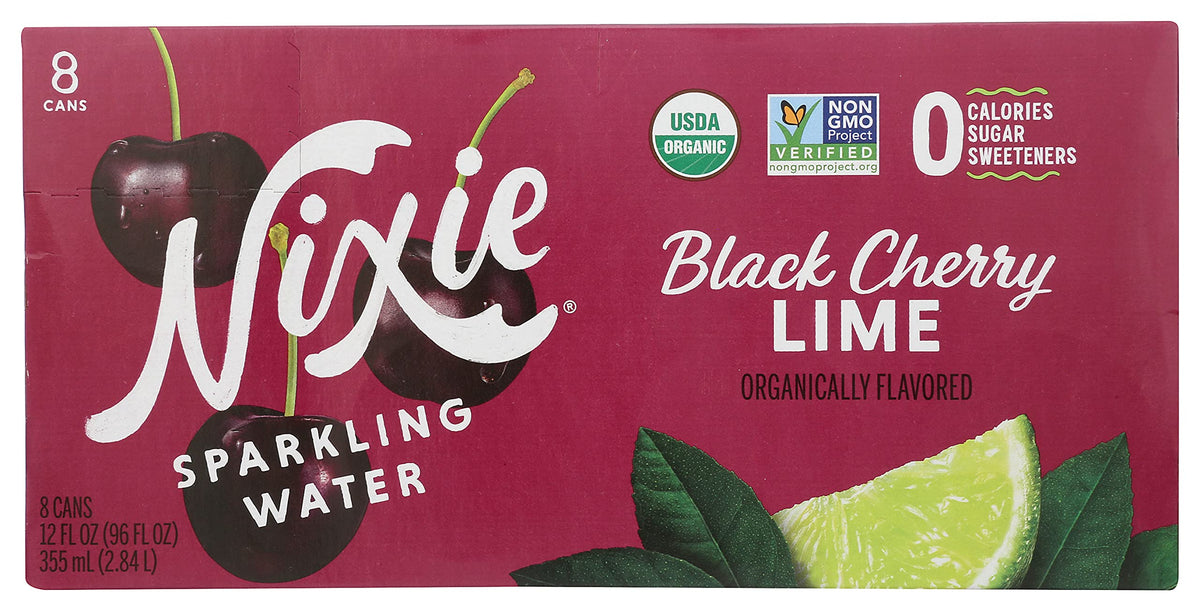 Nixie Water Spr Black Cherry Lime 8-Pack bottle, ideal for refreshing beverages and kitchen uses.
