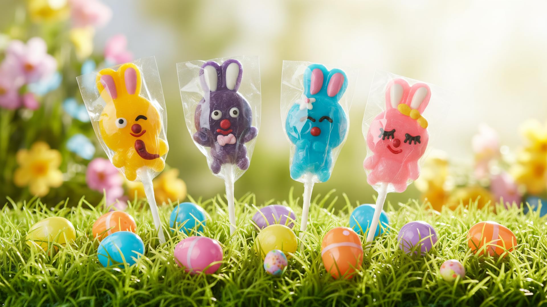 NLS Easter display with bright lollipops enhances seasonal candy tables.