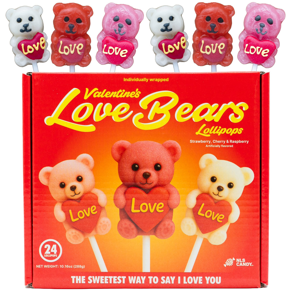 NLS Candy Co. Love Bear lollipops 24-pack ready for Valentine gifting