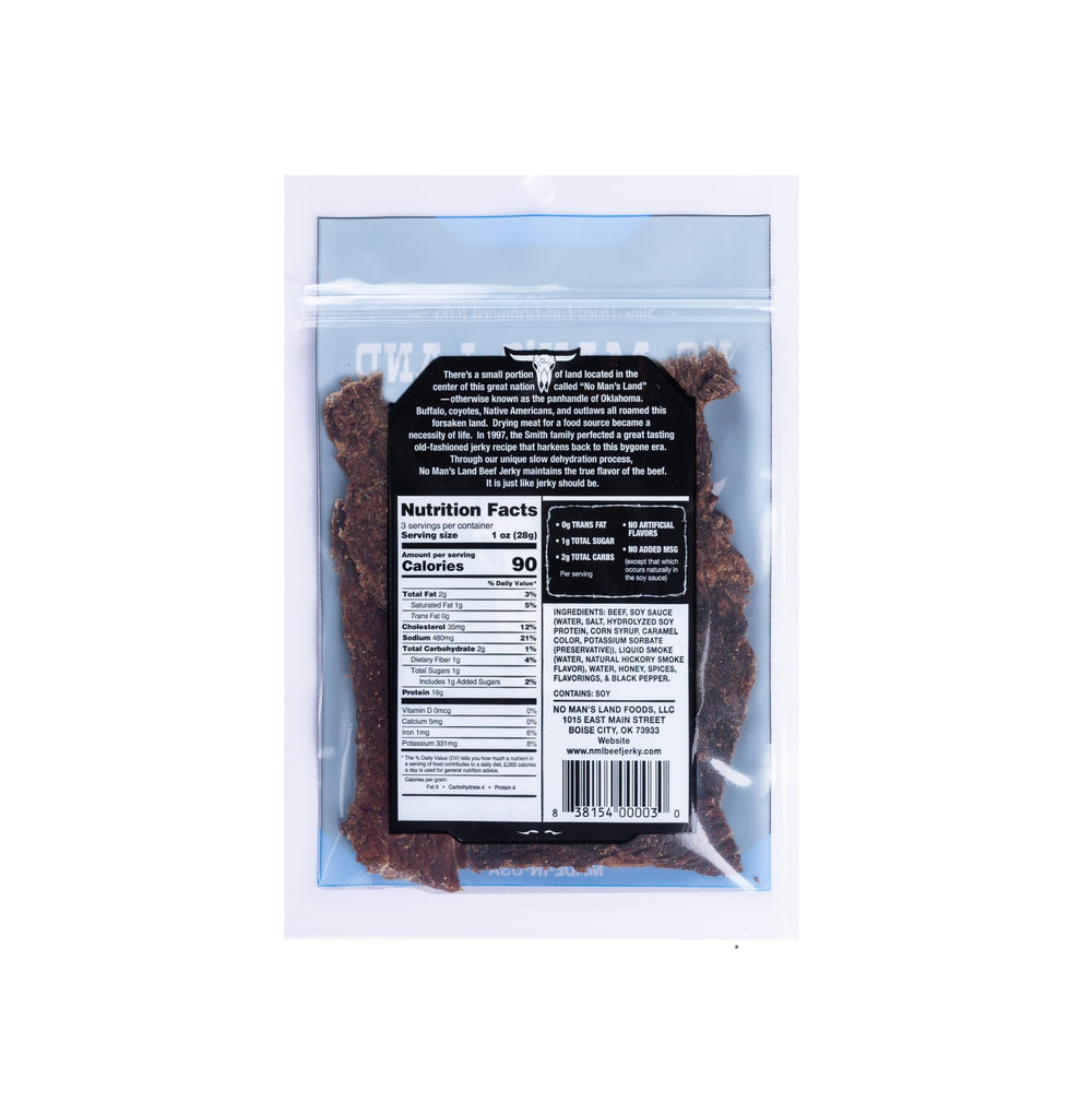 No Mans Land nutrition panel emphasizes 16g protein per ounce.