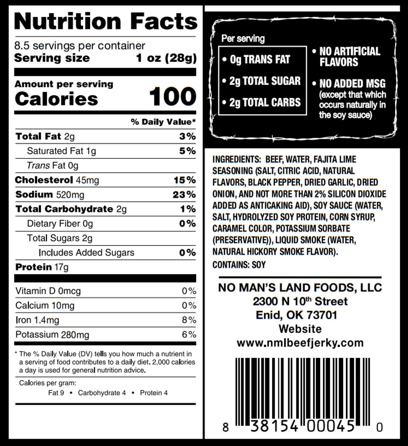 No Mans Land Beef Jerky Fajita Lime texture close-up showing 99% lean beef.