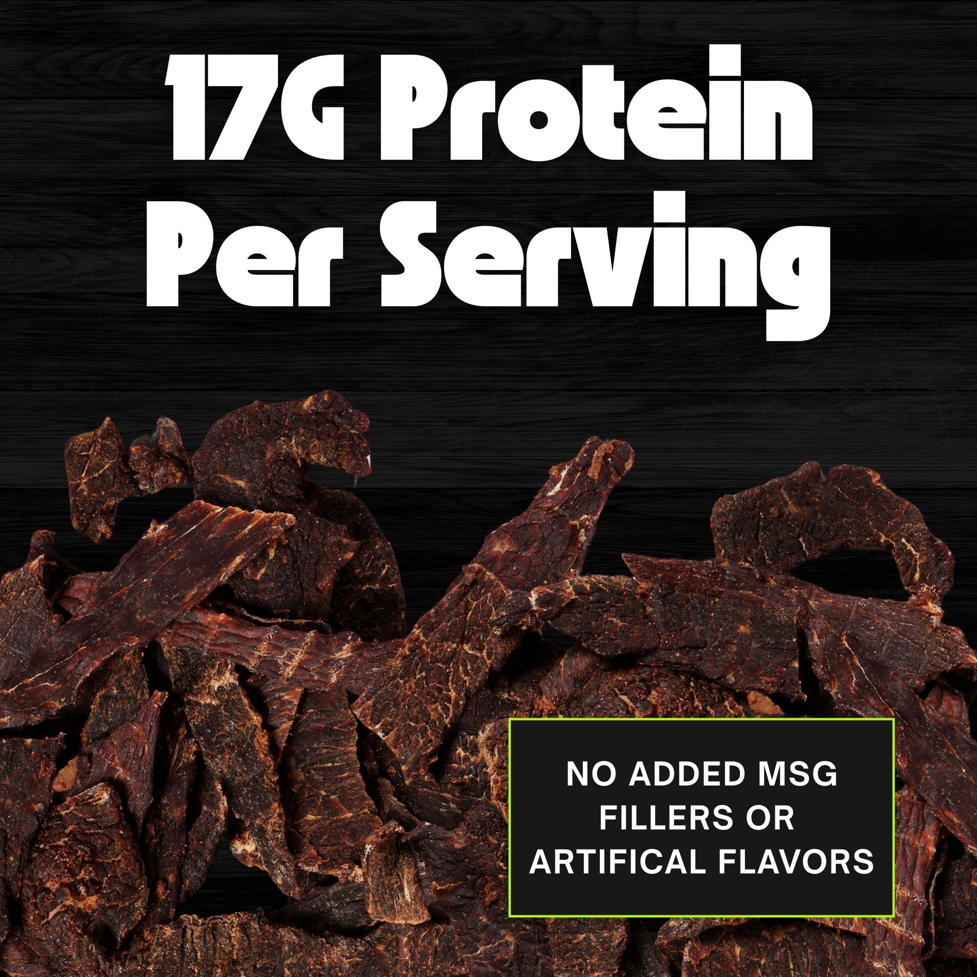 No Mans Land Jerky Fajita Lime marination close-up highlighting bold flavor.