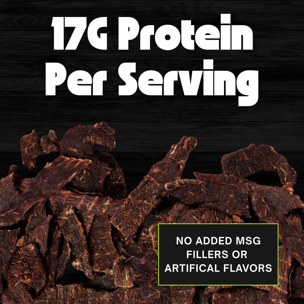 No Mans Land Jerky Fajita Lime marination close-up highlighting bold flavor.