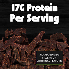 No Mans Land Jerky Fajita Lime marination close-up highlighting bold flavor.