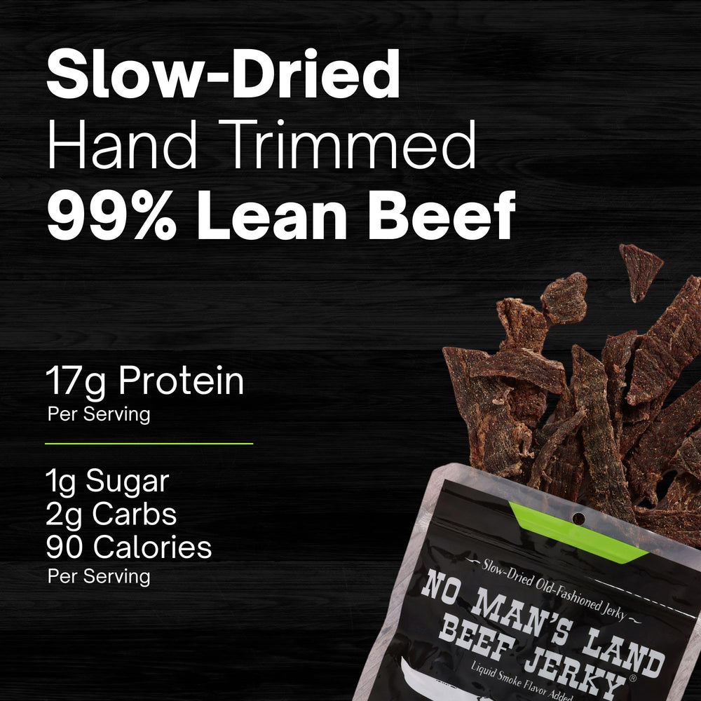 No Mans Land Beef Jerky Fajita Lime serving for workouts and meals.