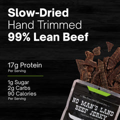 No Mans Land Beef Jerky Fajita Lime serving for workouts and meals.