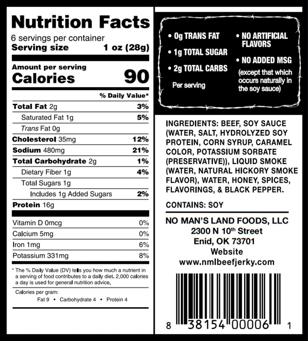 No Mans Land beef jerky strips closeup highlighting 99% lean quality