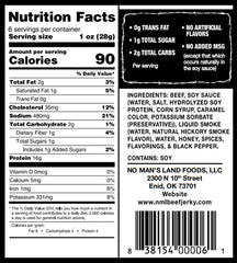 No Mans Land beef jerky strips closeup highlighting 99% lean quality