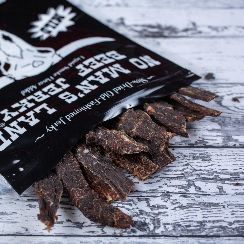 No Mans Land Jerky drying process — crafted traditionally in Oklahoma.