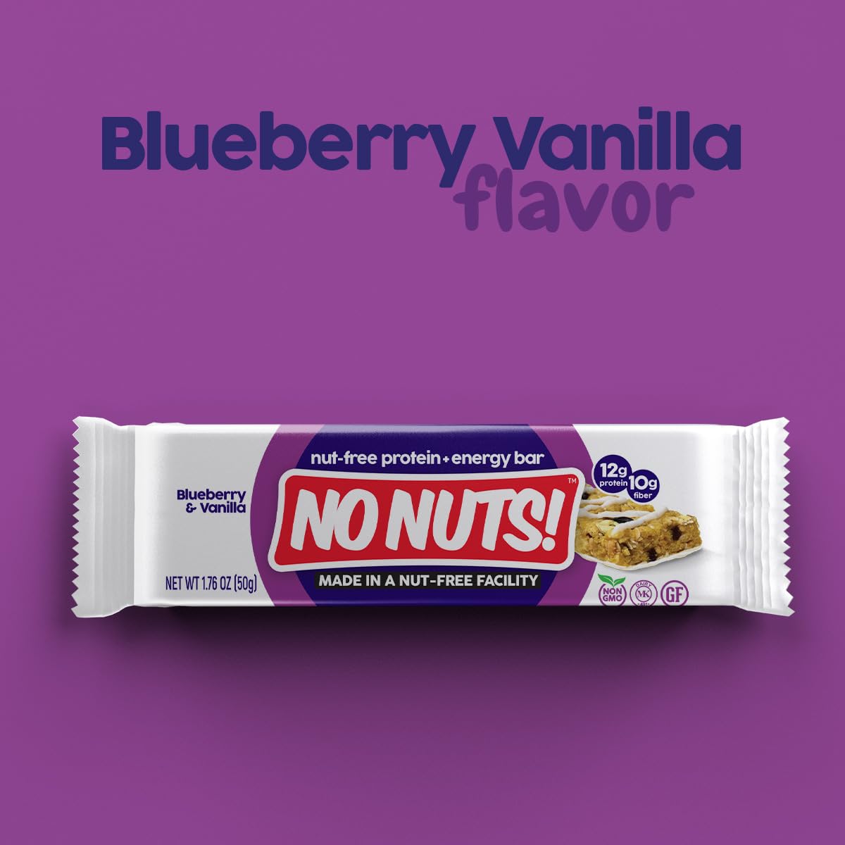 Vanilla-coated No Nuts! Blueberry & Vanilla bar close-up