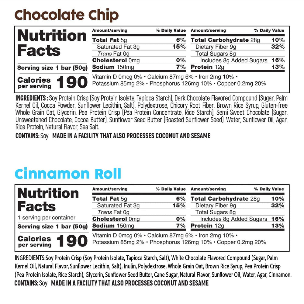 No Nuts! chocolate chip bar close-up, rich chocolatey flavor.