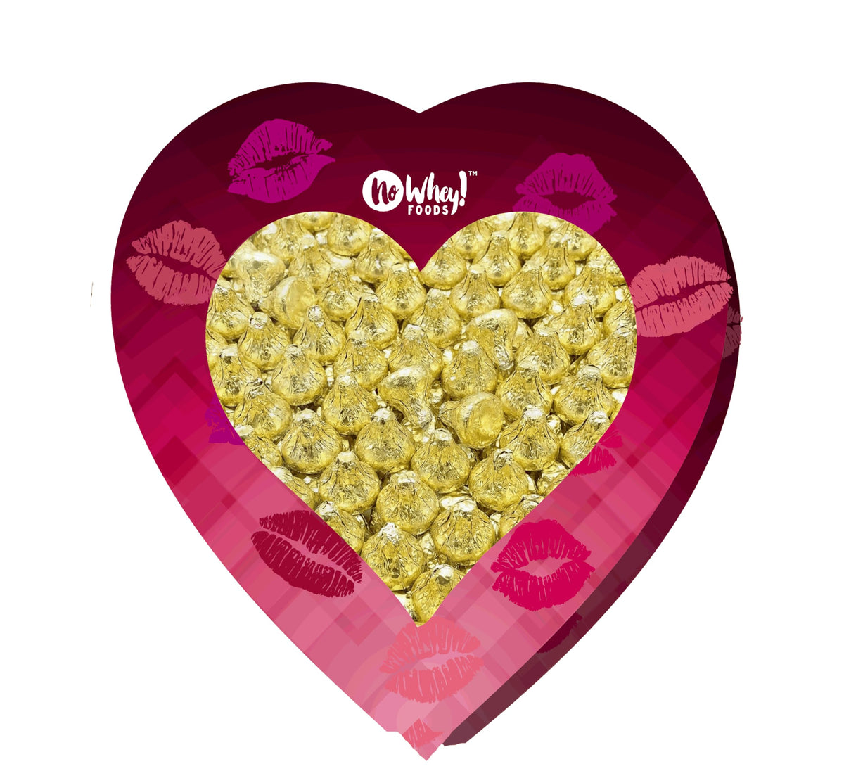 No Whey! Foods Love and Smooches heart box with wrapped chocolates, ideal for Valentine’s gifts.