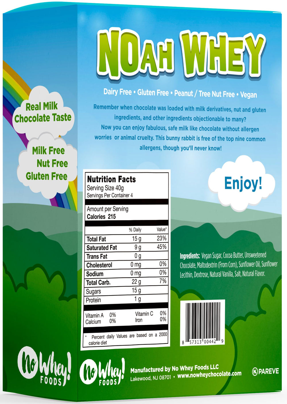 No Whey! Foods Noah smooth milkless chocolate with creamy melt.