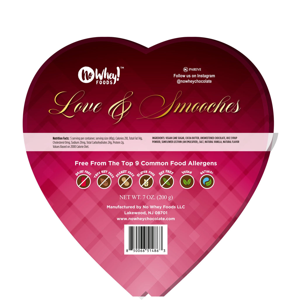 Close-up of vegan chocolates in shiny wrappers, allergy-friendly and dairy-free from No Whey! Foods.