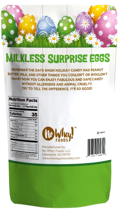 No Whey! Milkless Surprise Eggs: solid milkless chocolate figurines inside.