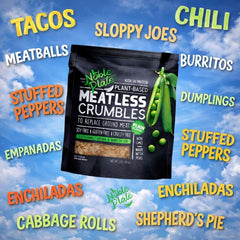 Noble Plate Meatless Crumbles in chili bowl with protein boost.