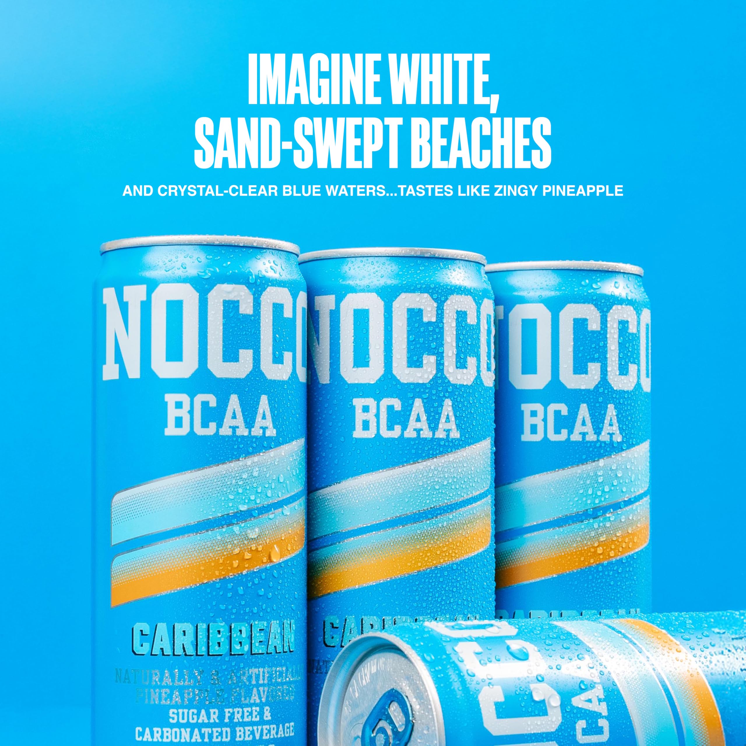 NOCCO BCAA ingredients label close-up, highlighting added amino acids for workouts.