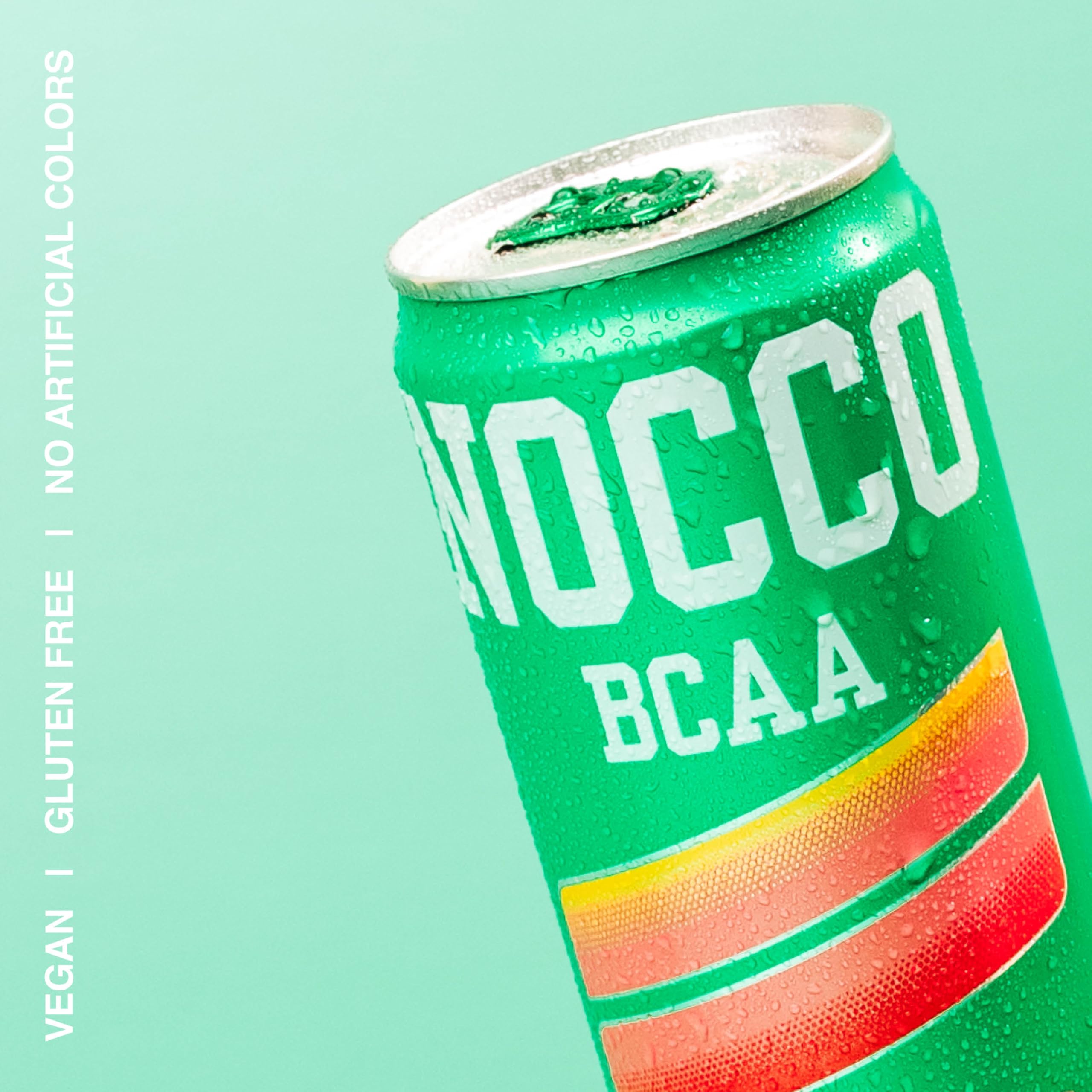 NOCCO Peachango label close-up displays biotin and vitamin content.
