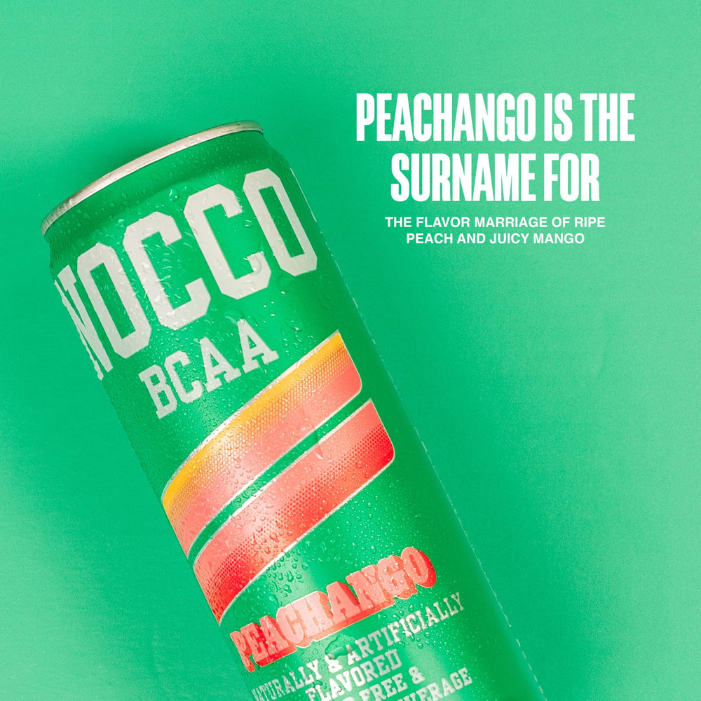 NOCCO Peachango served in a glass for a refreshing post-workout moment.