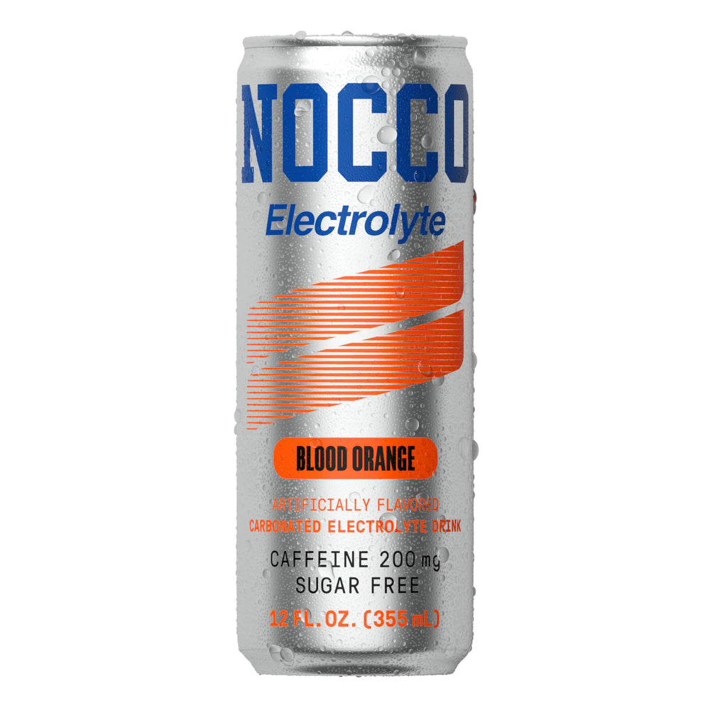 NOCCO Blood Orange Electrolyte 12-pack on display for convenient, sugar-free refreshment.