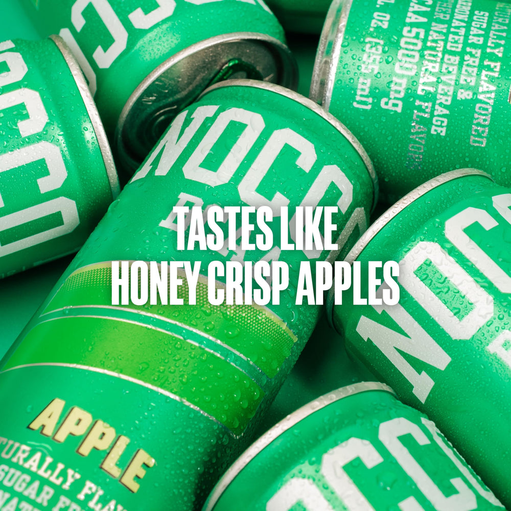 NOCCO Apple cans on a store shelf for grab-and-go workouts.