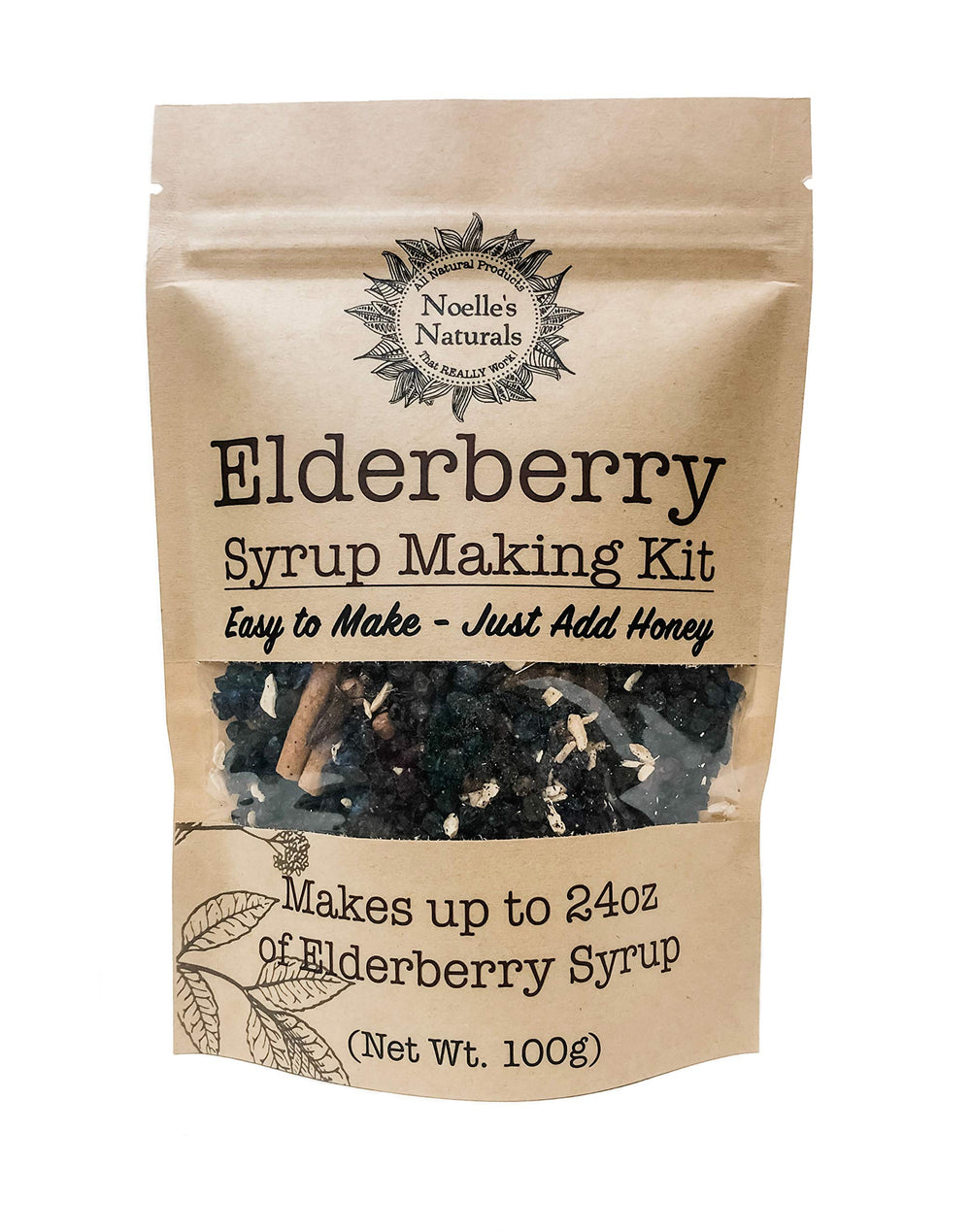 Noelle's Naturals elderberry syrup kit yields 24oz with honey or substitutes