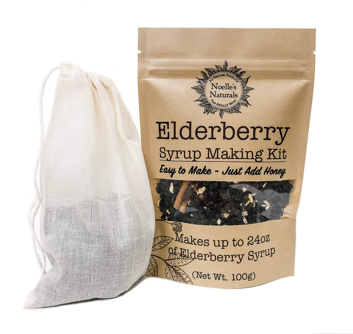 Noelle's Naturals elderberry syrup kit with dried elderberries for DIY syrup