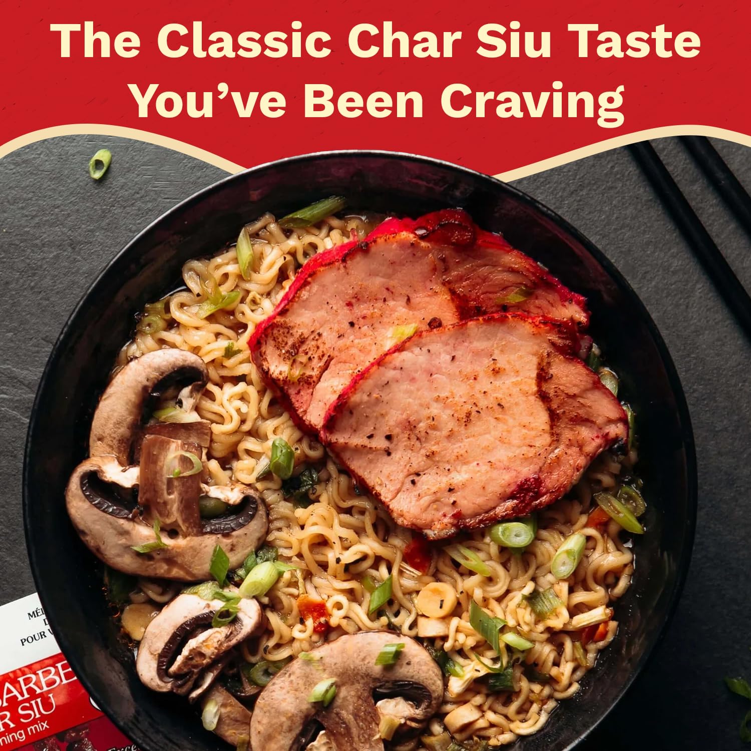 NOH Char Siu seasoning pack on display emphasizes convenient home cooking