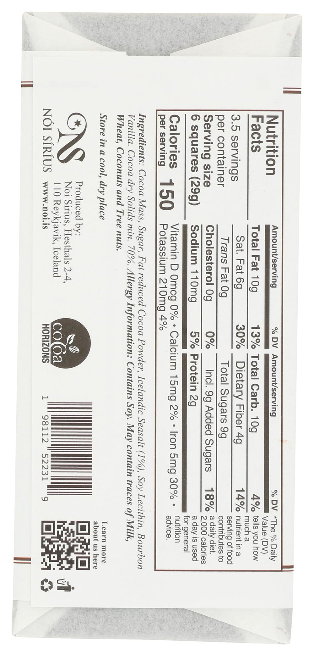 Nói Síríus sea salt crystals on bar emphasize premium snacking.