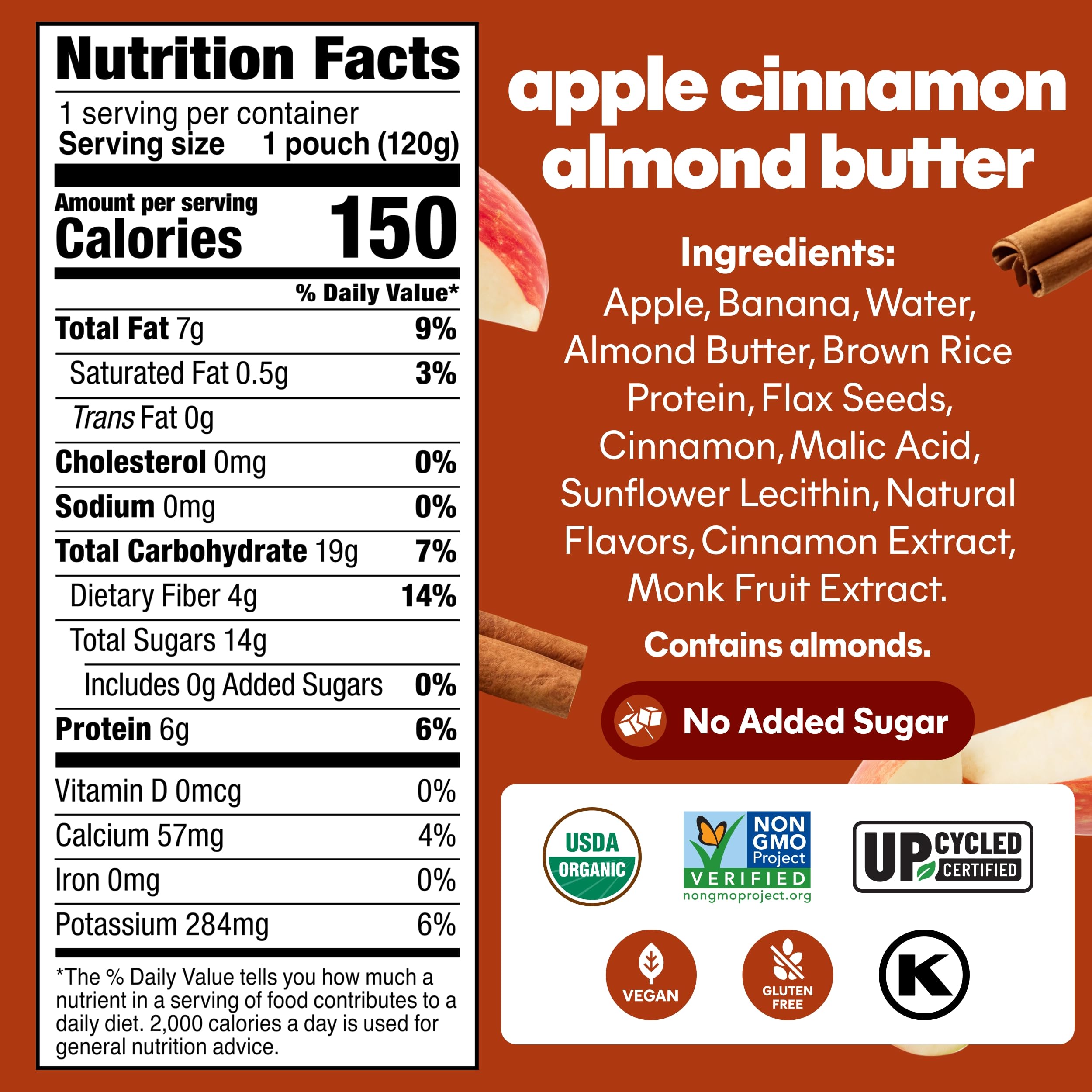 NOKA Apple Banana Almond Butter fruit blend close-up for a healthy grab-and-go.