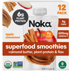 NOKA Apple Cinnamon Almond Butter smoothie pouch for on-the-go energy.