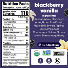 NOKA Blackberry Vanilla Smoothie Pouch back panel shows nutrition details.