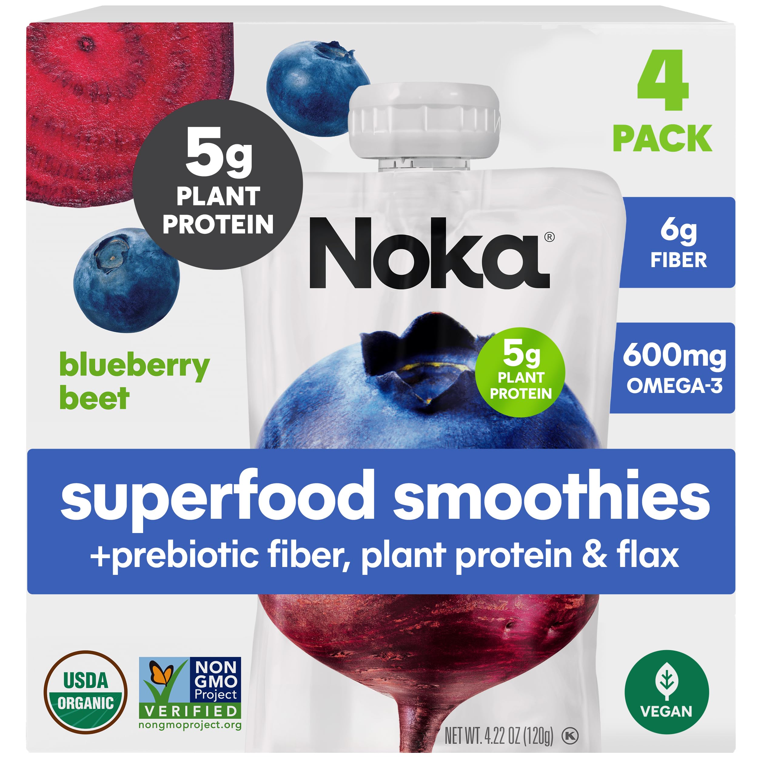 NOKA Blueberry Beet smoothie pouch front view for on-the-go energy