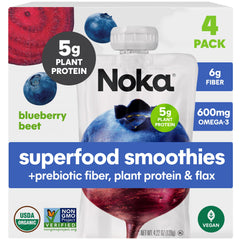 NOKA Blueberry Beet smoothie pouch front view for on-the-go energy