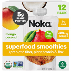 NOKA Mango Coconut smoothie pouch ready for on-the-go snacking.