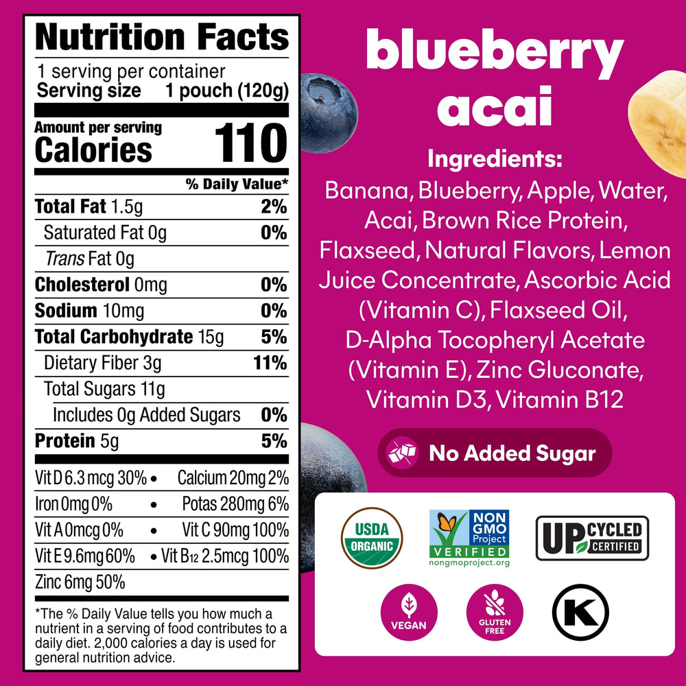 NOKA plant-protein berry blend in a smoothie pouch.