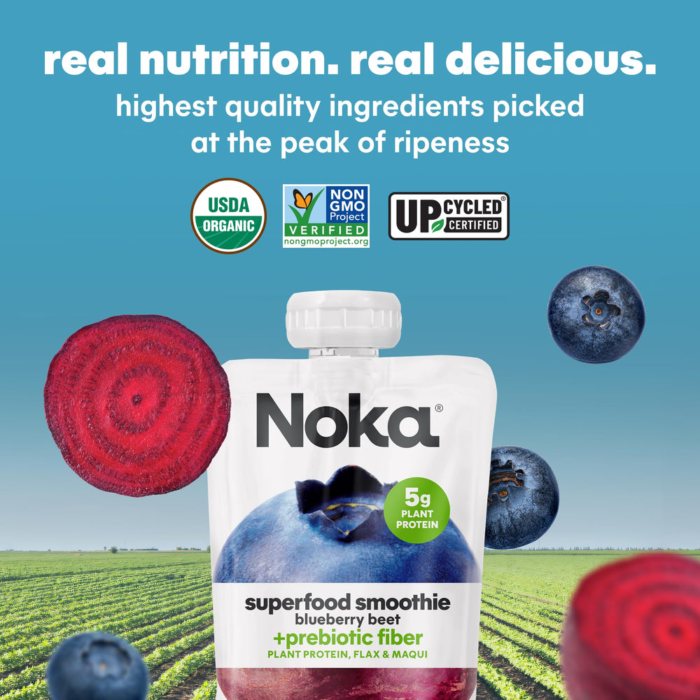 NOKA prebiotic fiber and plant protein at a glance.