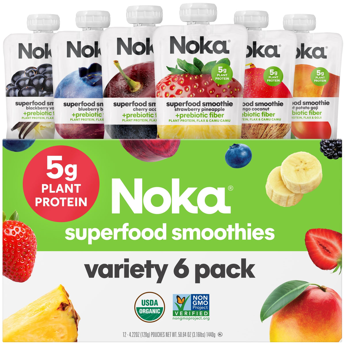NOKA smoothie pouch strawberry pineapple on the go snack with plant protein