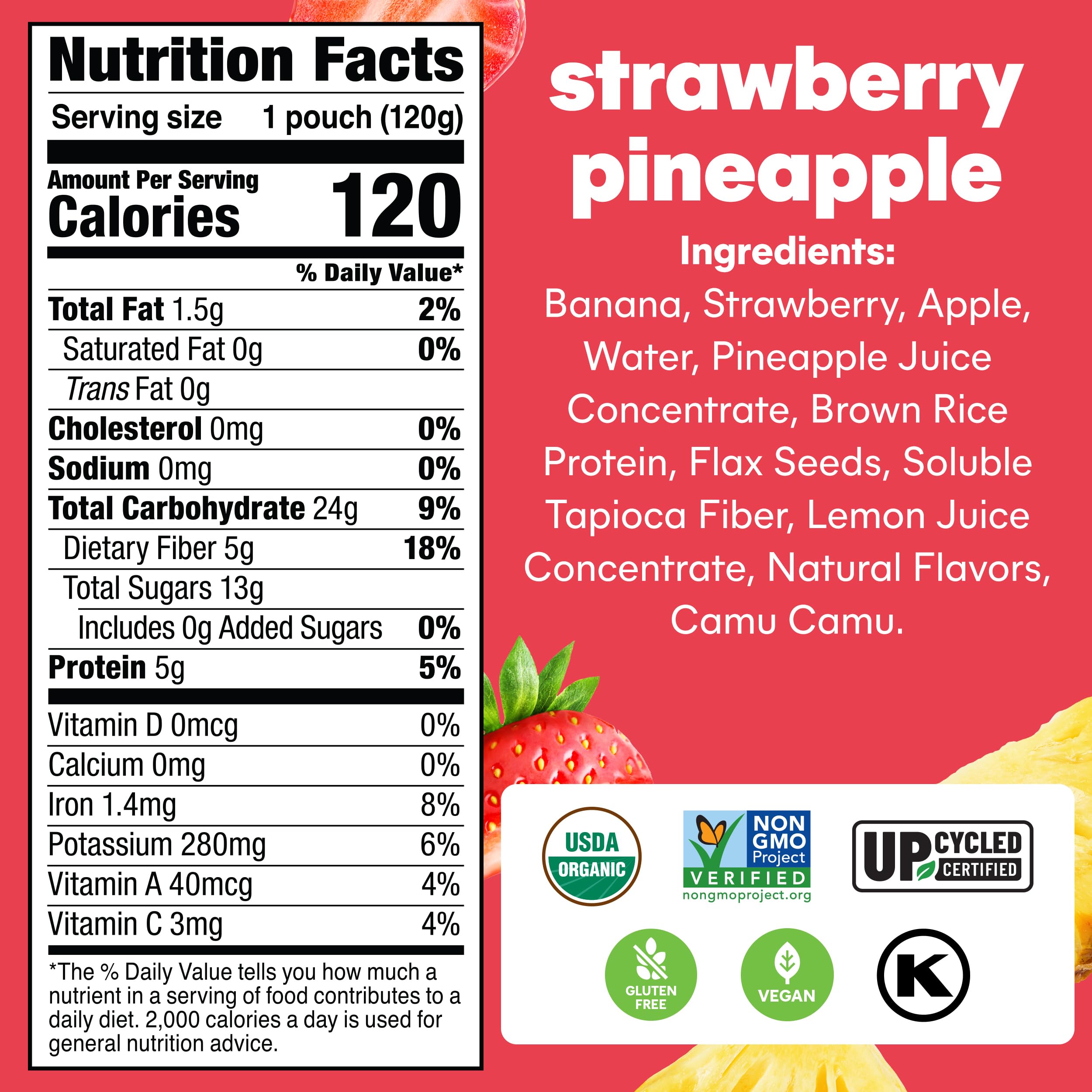 NOKA smoothie pouch back showing nutrition highlights for quick reference