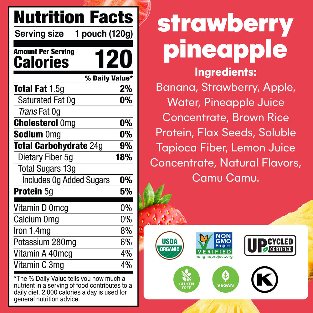 NOKA smoothie pouch back showing nutrition highlights for quick reference